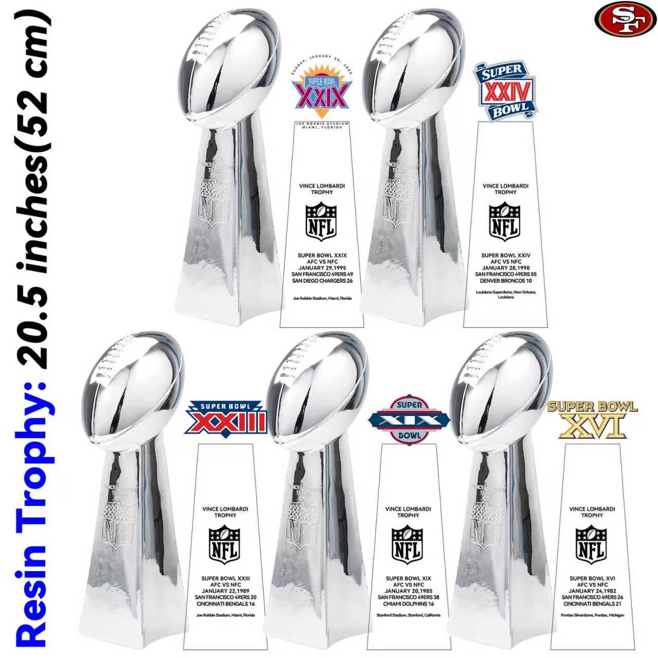 San Francisco 49ers 5 Super Bowl trophies