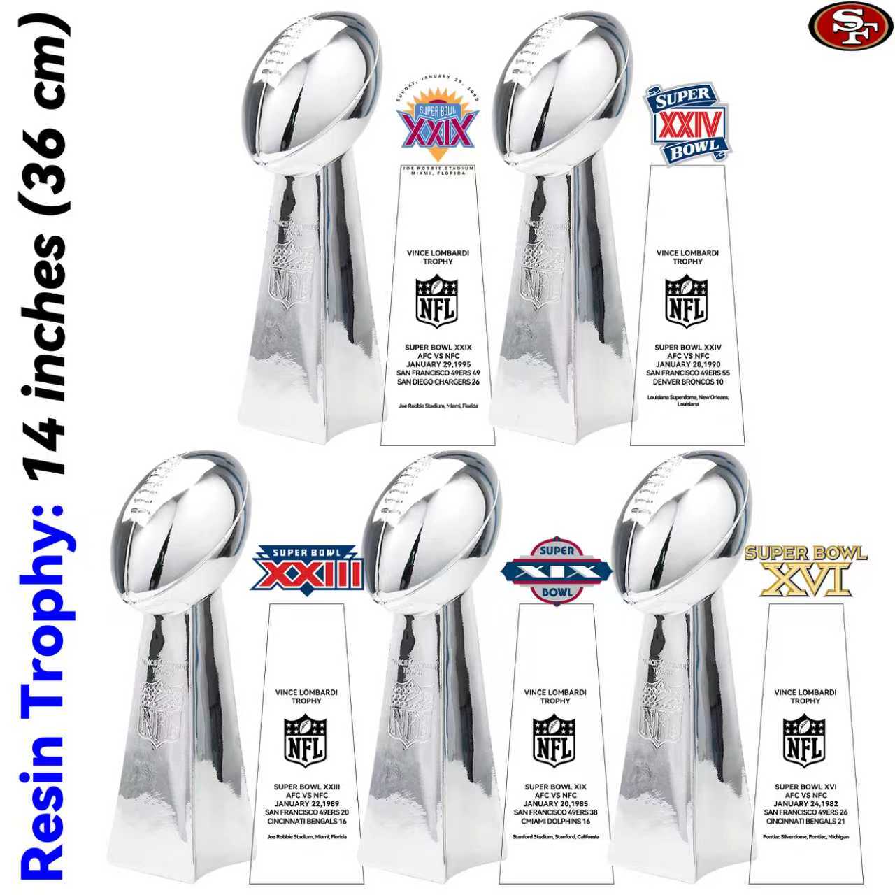 San Francisco 49ers 5 Super Bowl trophies