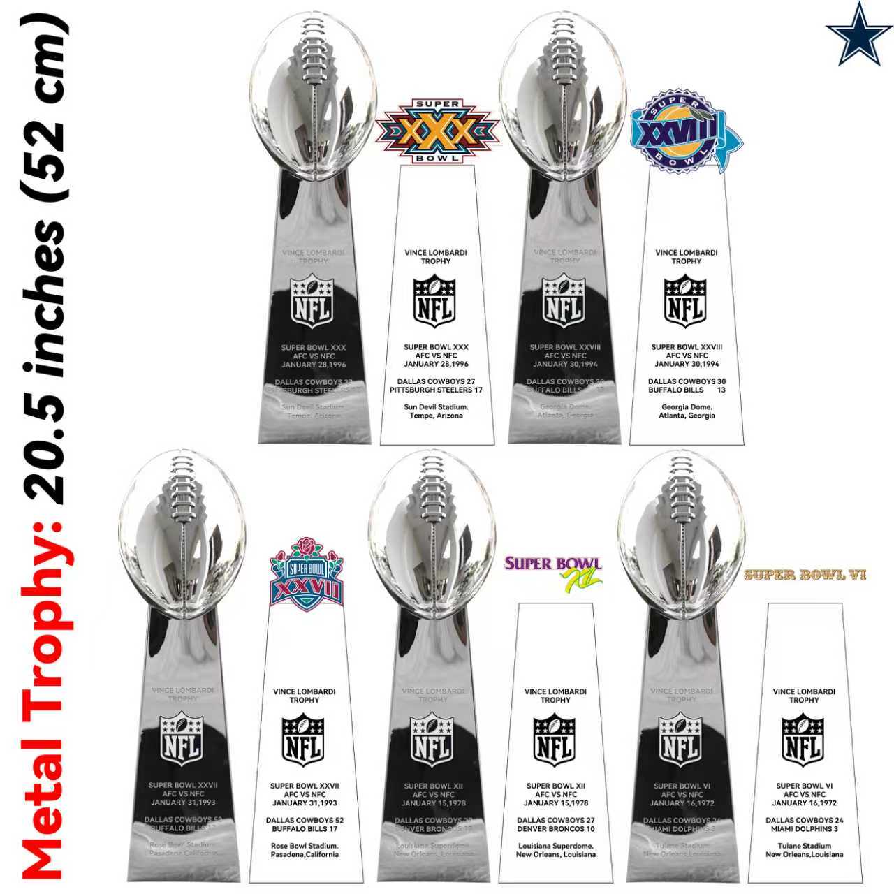 Dallas Cowboys 5 Super Bowl trophies