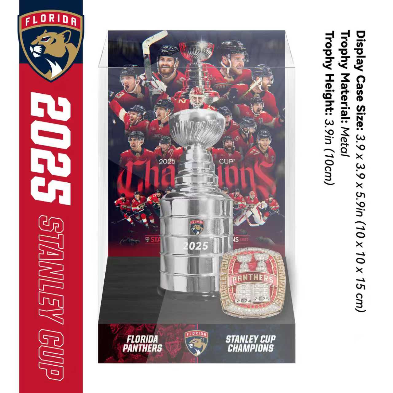 2025 Florida Panthers Stanley Cup Final Championship Trophy and Ring Display Case