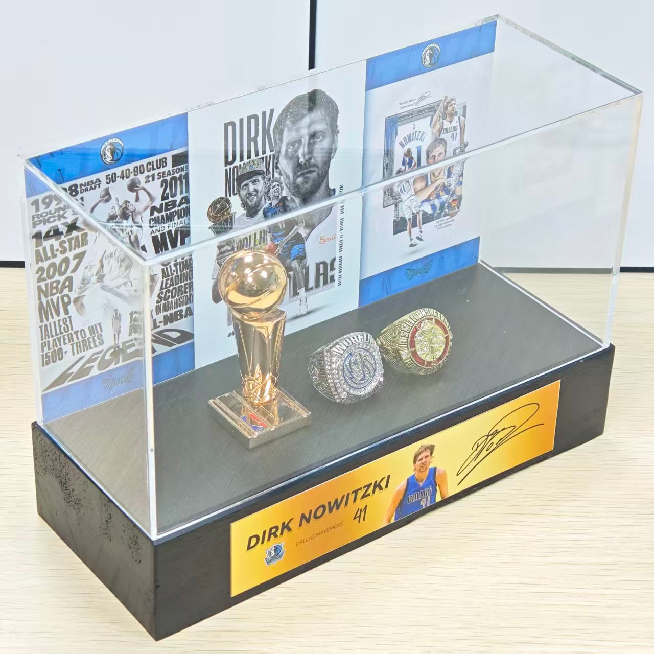 German NBA Star Dirk Nowitzki Championship Trophy & Rings Display Case (Dallas Mavericks Era)
