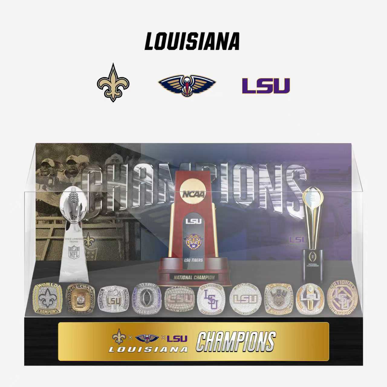 New Orleans, Louisiana Baseball Championship Trophy and Rings Display Case