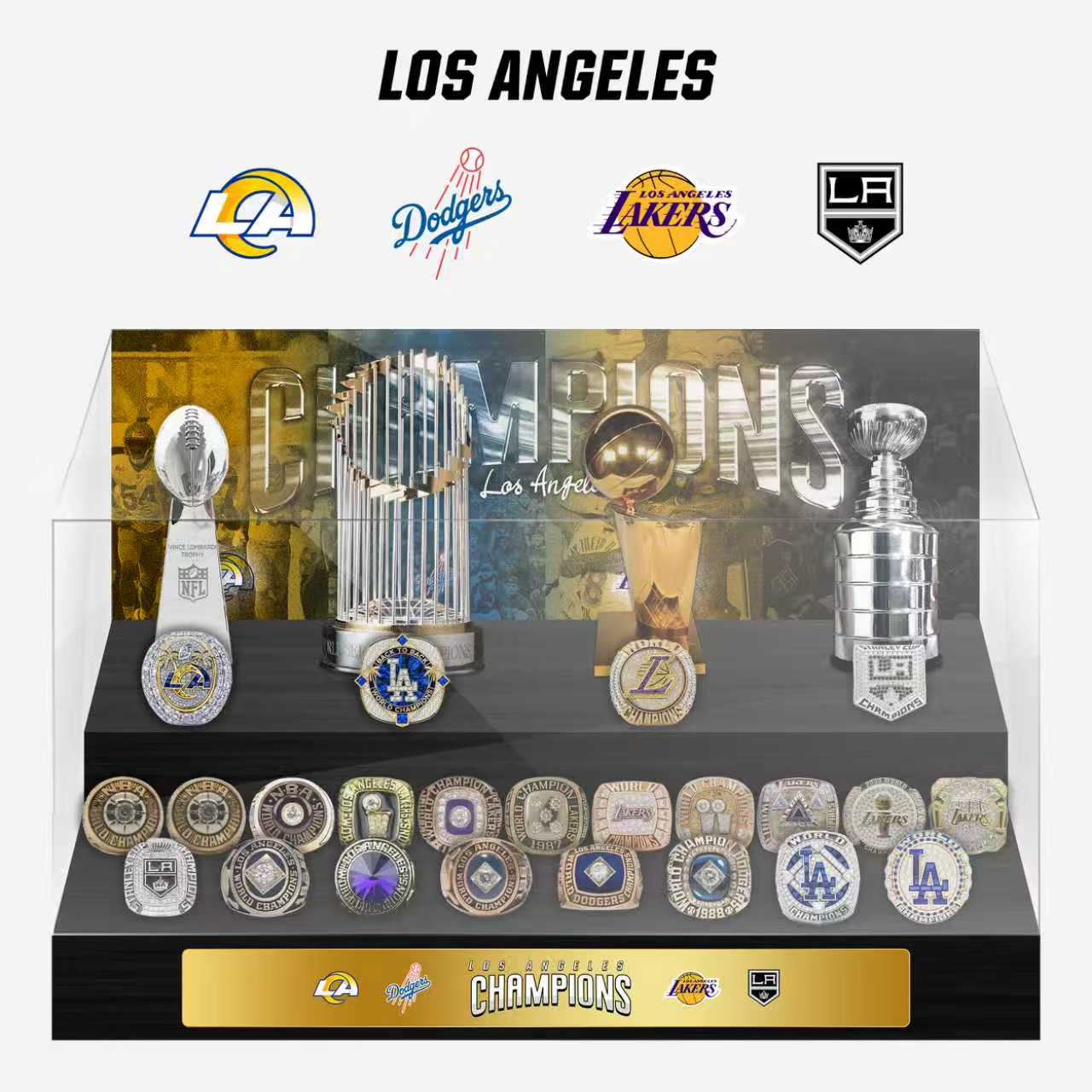 Los Angeles Championship Trophy and Rings Display Case