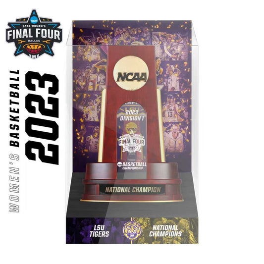 2023 LSU Women's Basketball Championship trophy and ring Display case