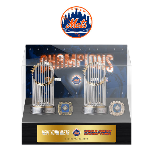 New York Mets MLB World Series Championship Trophy And Ring Display Case