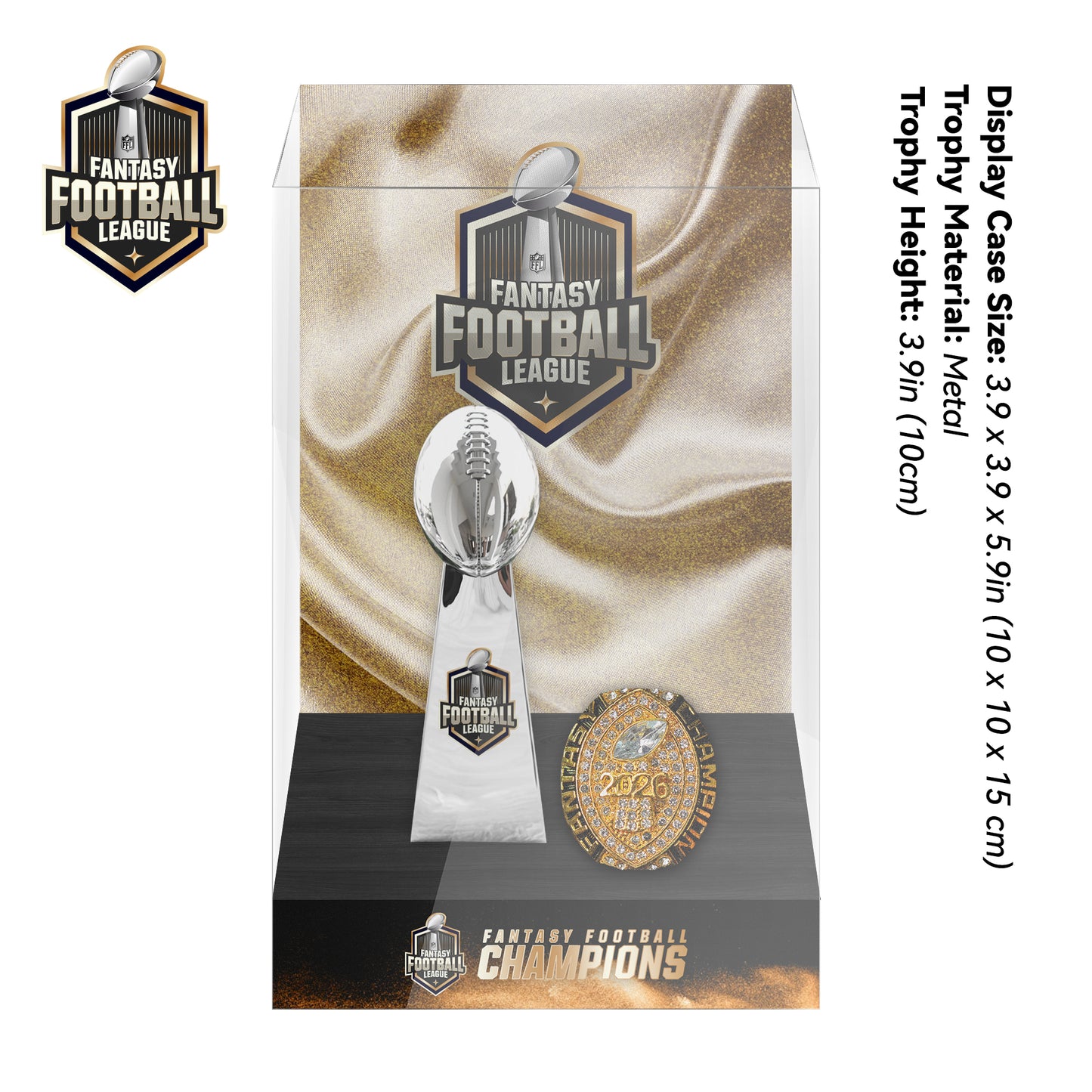 2026 Fantasy Football Championship Trophy And Ring Display Case