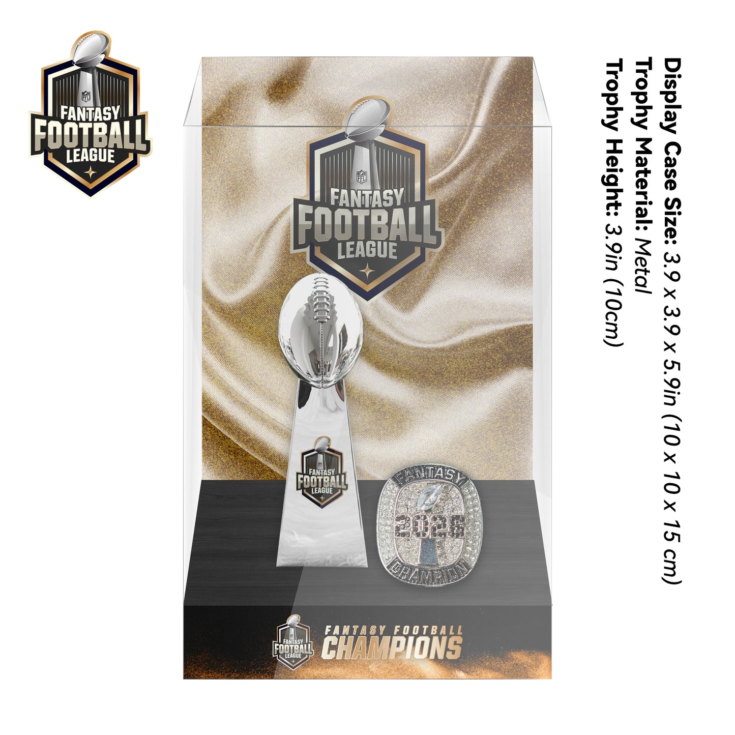 2026 Fantasy Football Championship Trophy And Ring Display Case