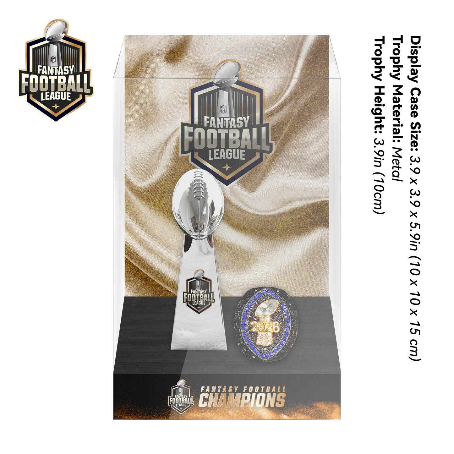 2026 Fantasy Football Championship Trophy And Ring Display Case
