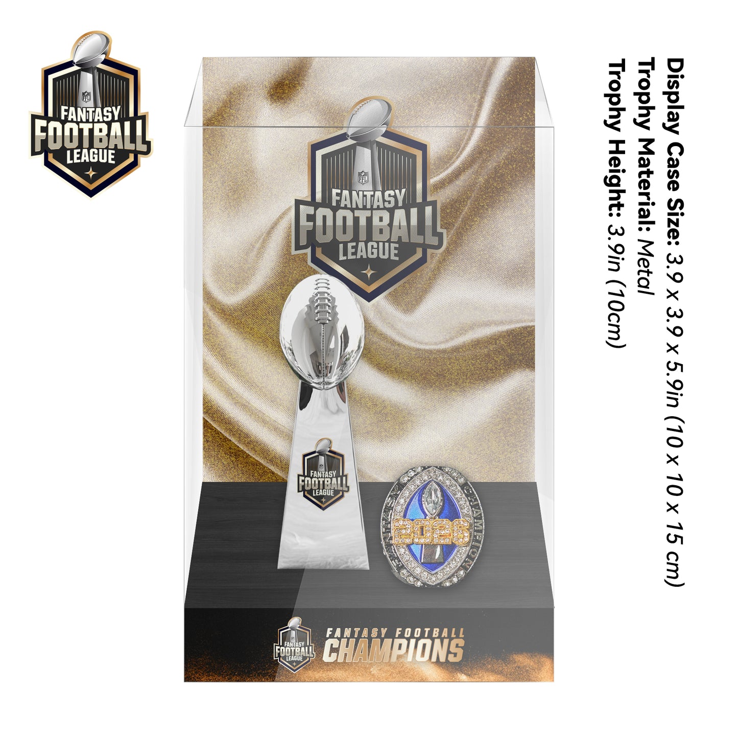 2026 Fantasy Football Championship Trophy And Ring Display Case