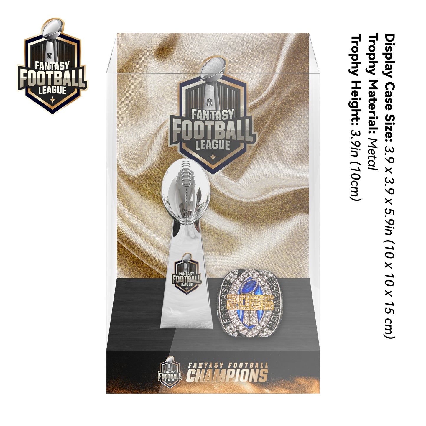 2026 Fantasy Football Championship Trophy And Ring Display Case