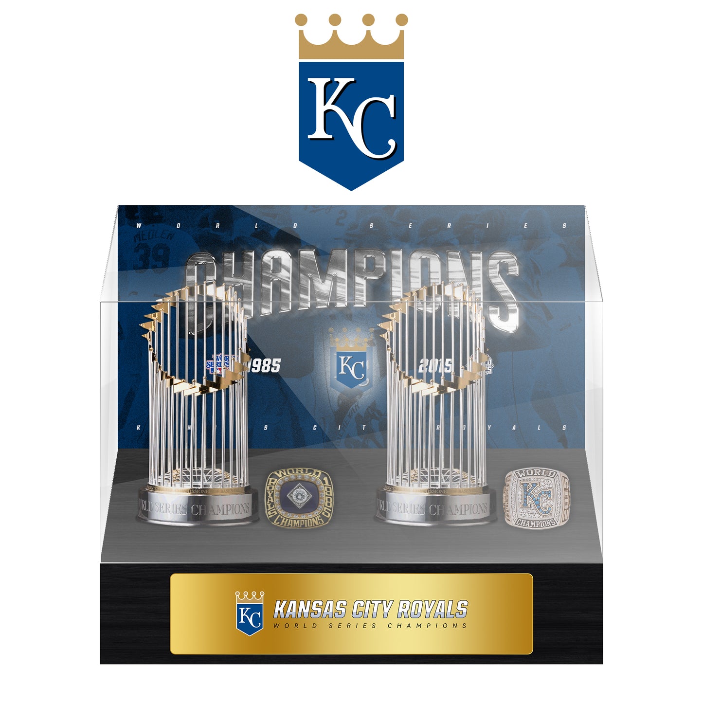 Kansas City Royals MLB World Series Championship Trophy And Ring Display Case