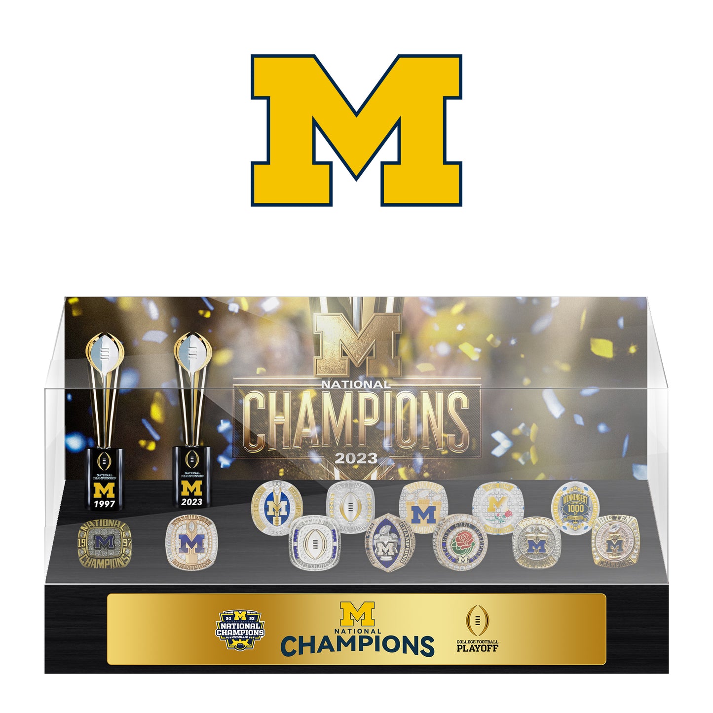 【2+12】Michigan Wolverines  Championship Trophy Ring Display Case