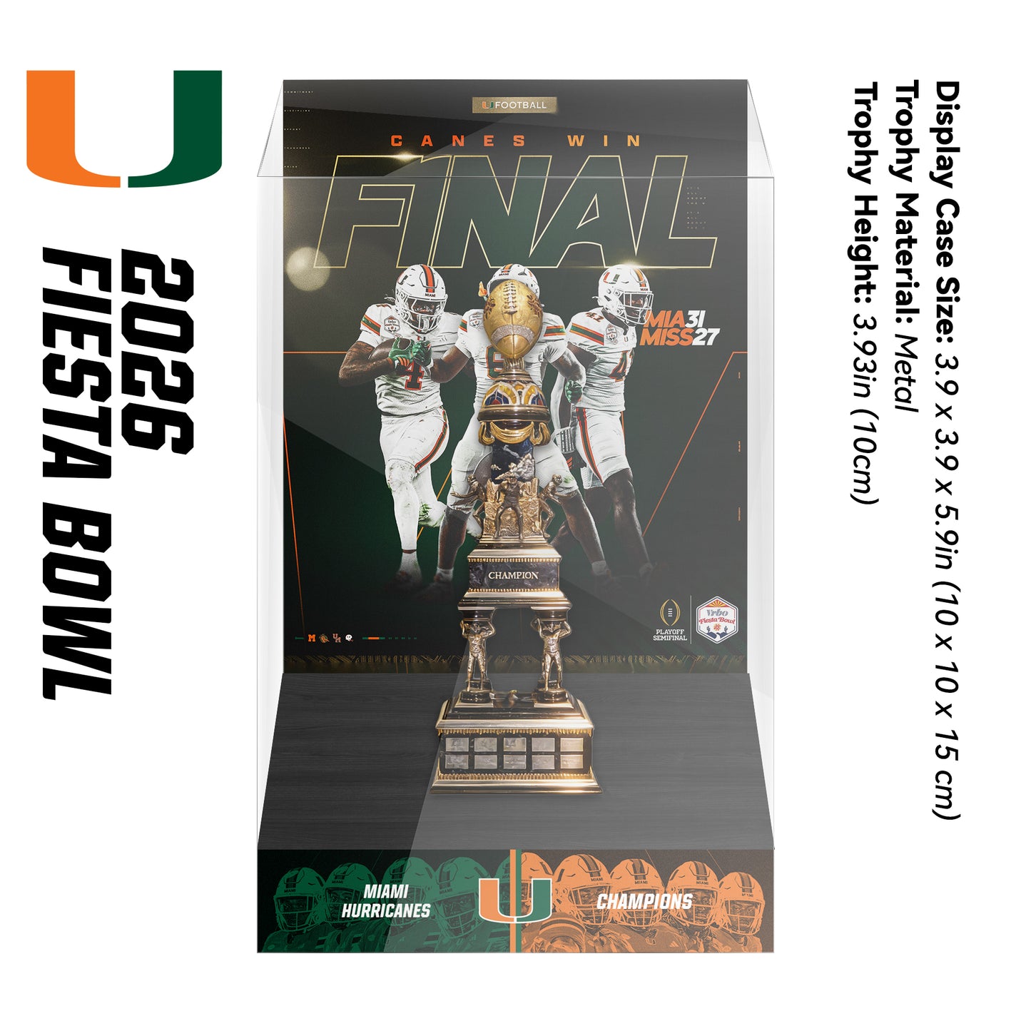 2026 Miami Hurricanes Fiesta Bowl Champions Trophy Display Case