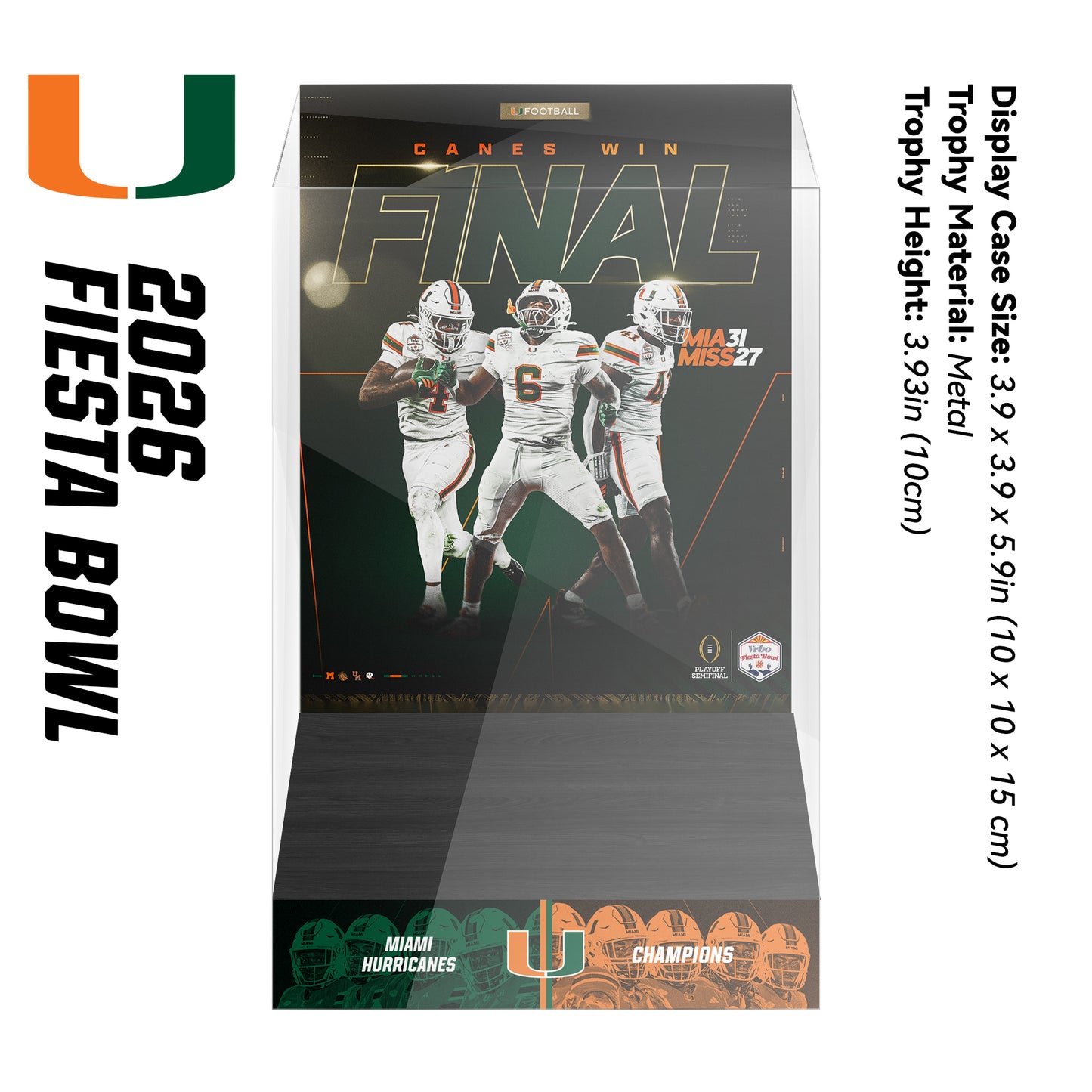 2026 Miami Hurricanes Fiesta Bowl Champions Trophy Display Case