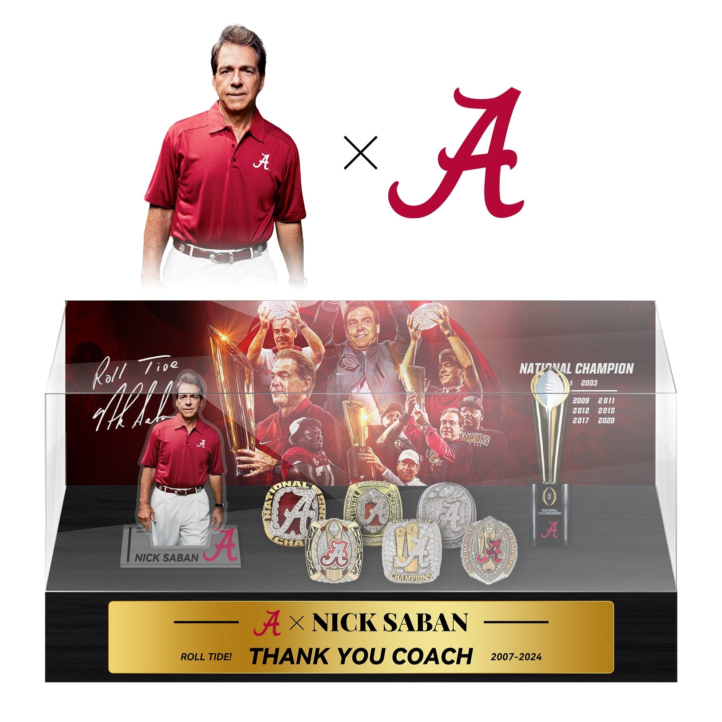 Nick Saban Alabama Crimson Tide Football Championship Trophy Ring Display Case