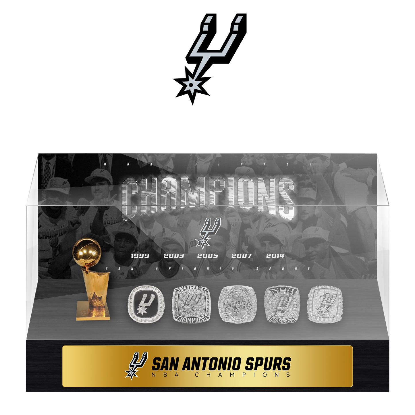 San Antonio Spurs NBA Trophy And Ring Display Case SET