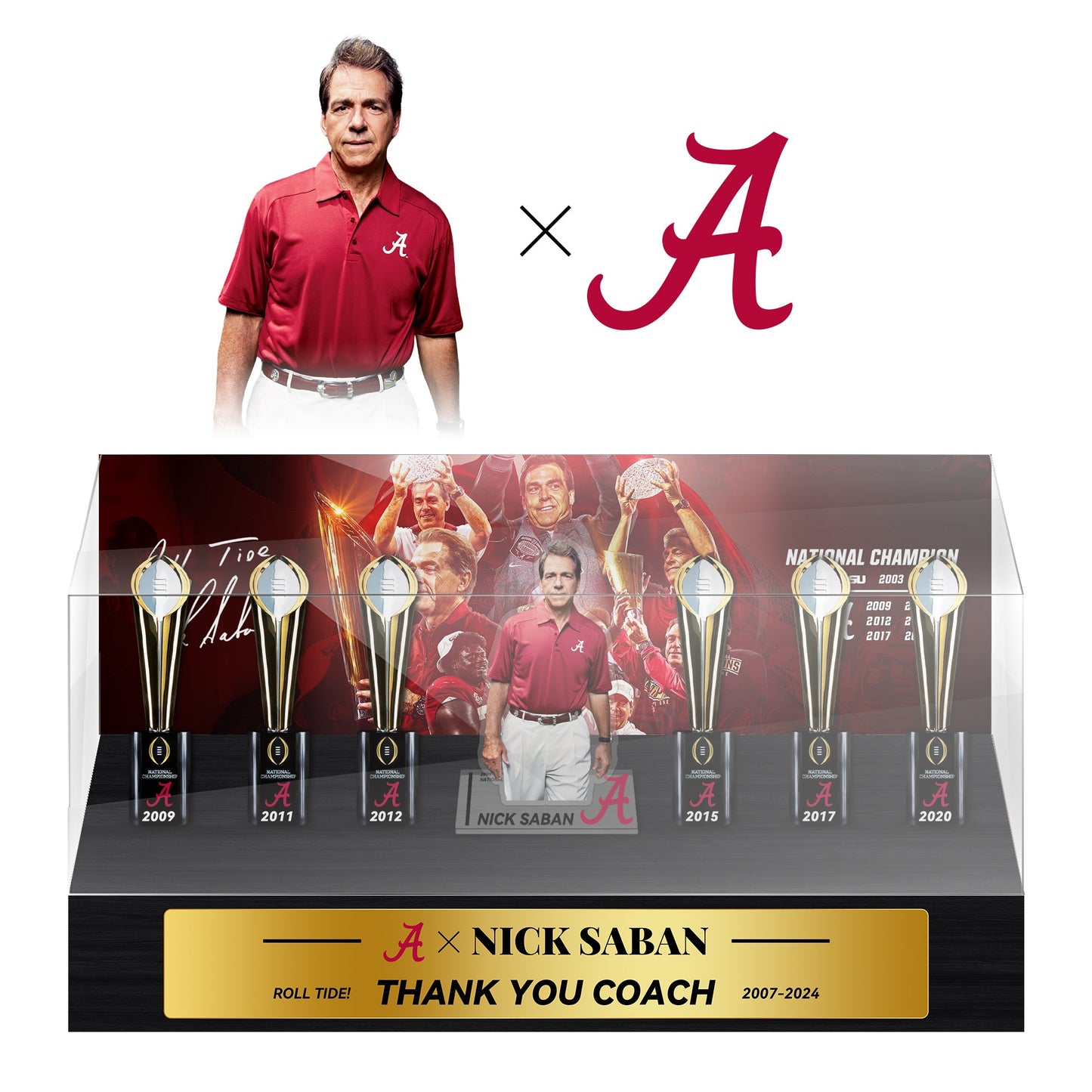 Nick Saban Alabama Crimson Tide Football Championship Trophy Ring Display Case