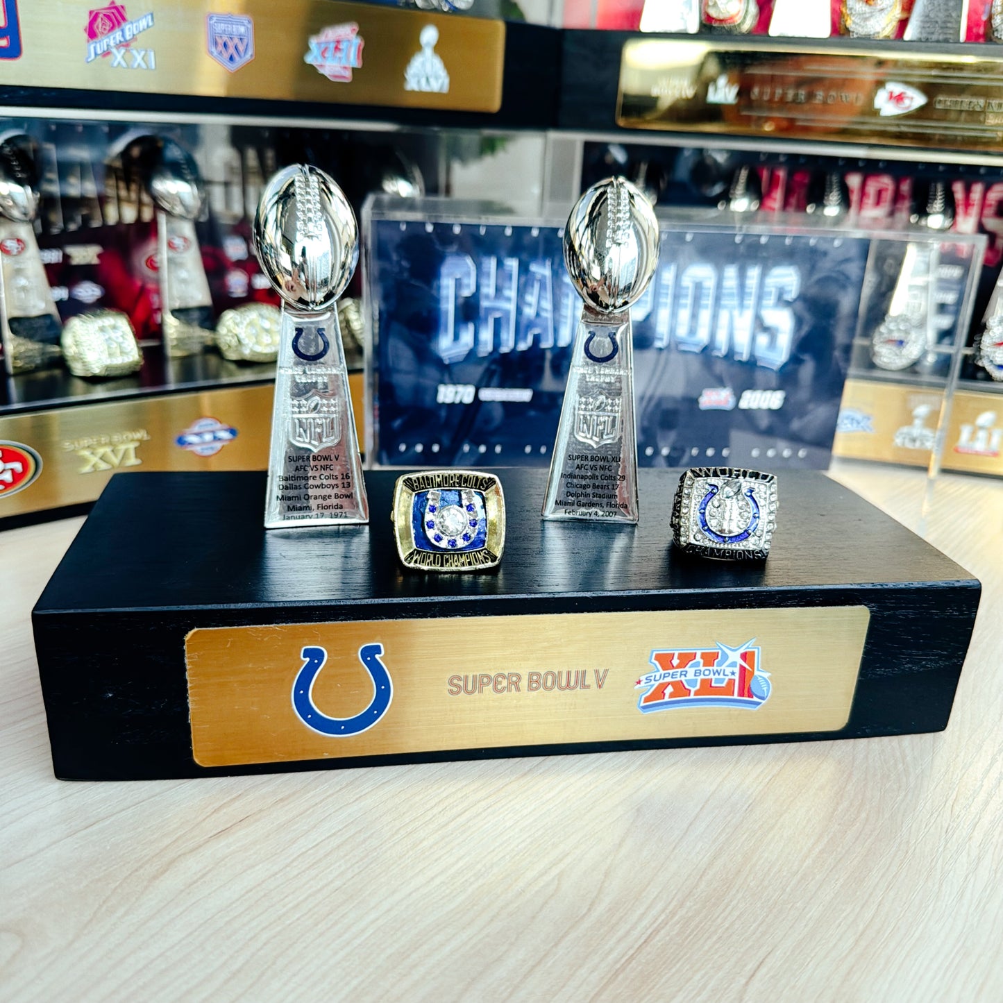 Indianapolis Colts Super Bowl Championship Trophy Ring Display Case