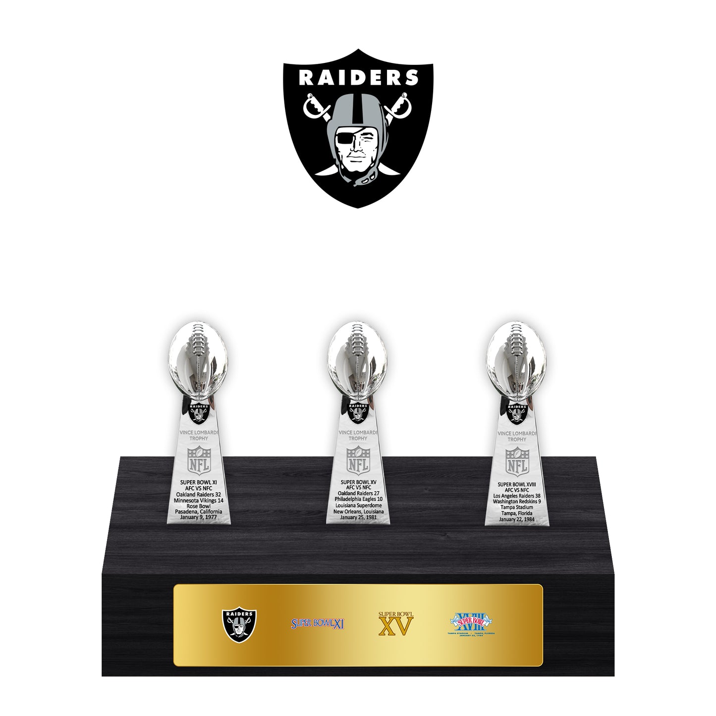 Oakland Raiders Super Bowl Championship Trophy Ring Display Case