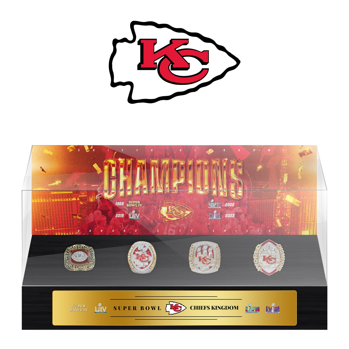 Kansas City Chiefs Super Bowl Championship Trophy Ring Display Case- Official Edition