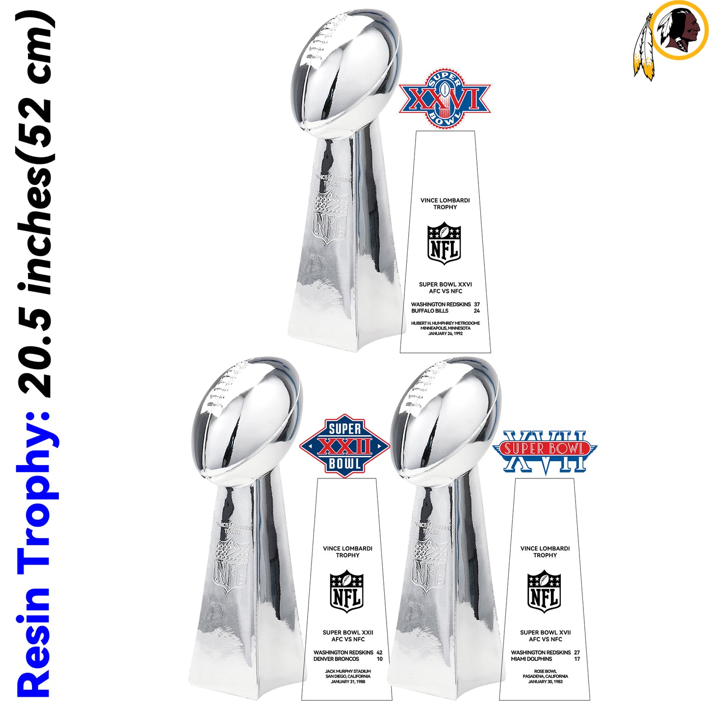 Washington Redskins 3 Super Bowl trophies