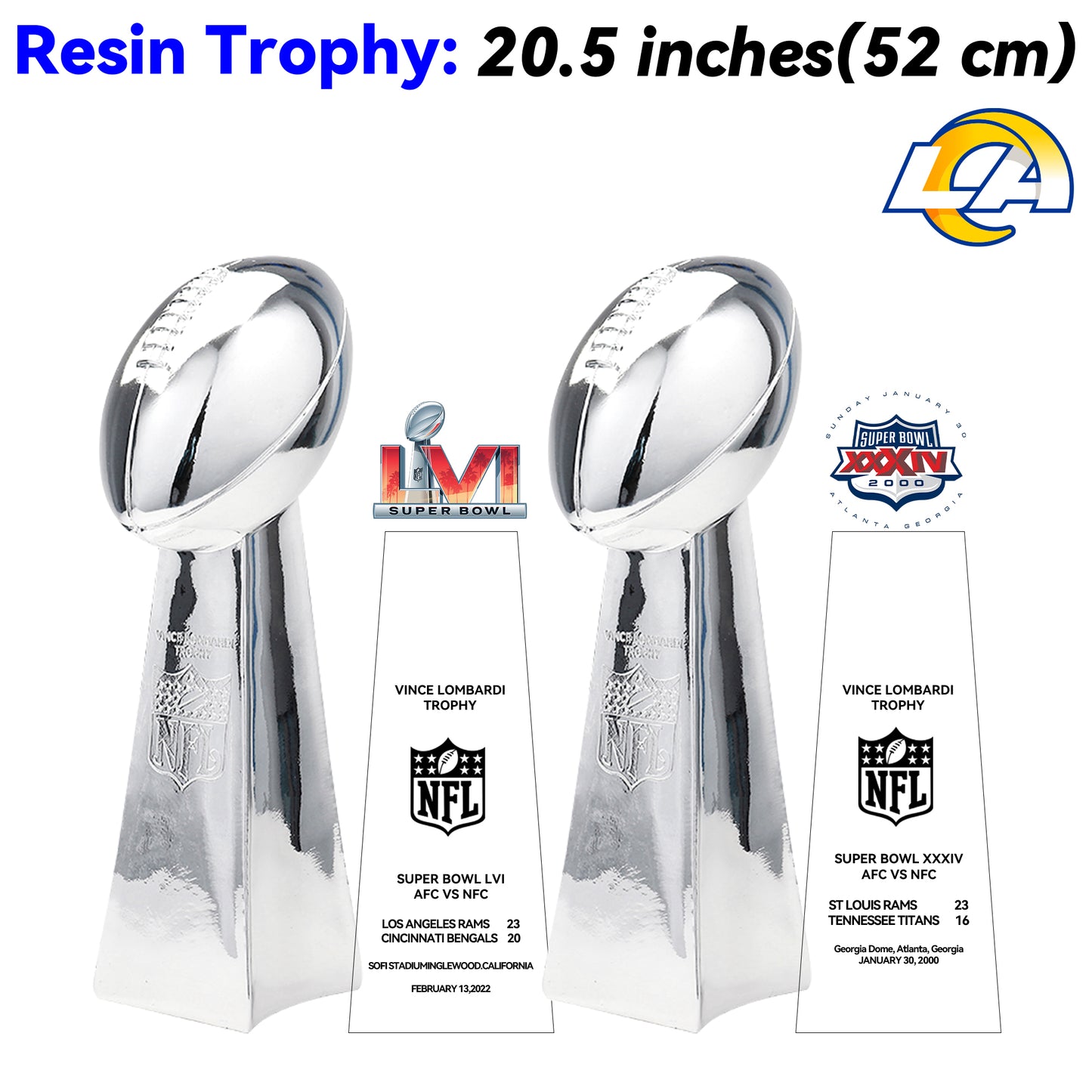 Los Angeles Rams 2 Super Bowl trophies