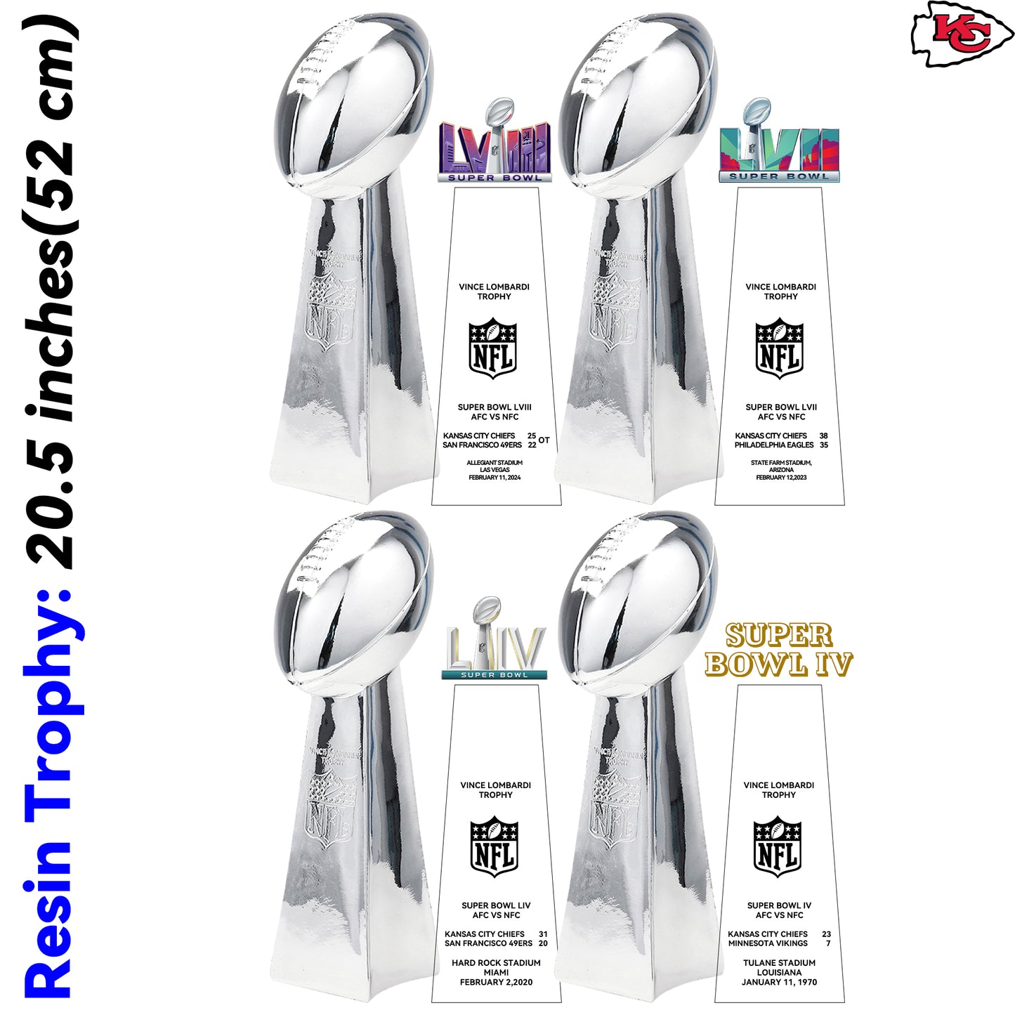 Kansas City Chiefs 4 Super Bowl trophies