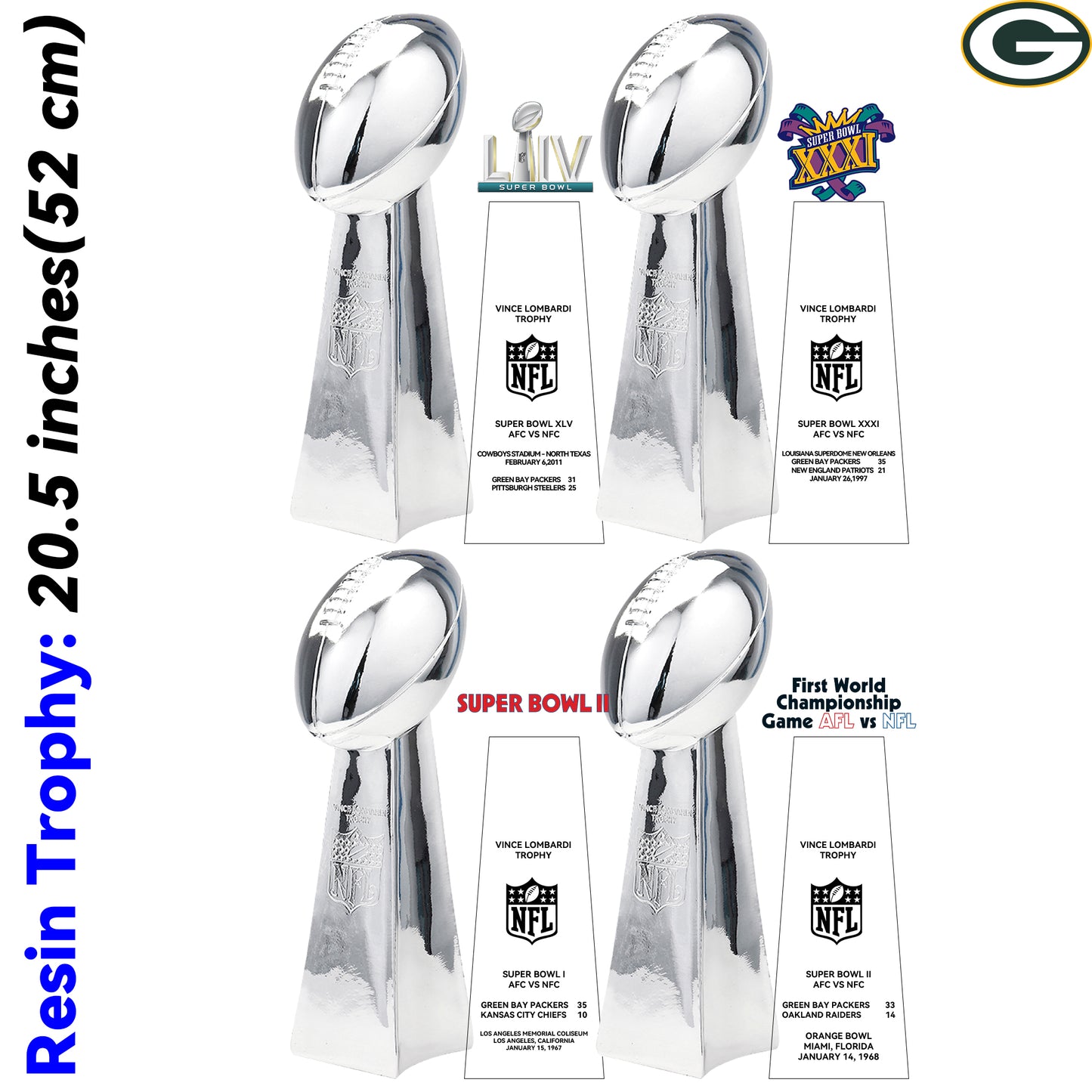 Green Bay Packers 4 Super Bowl trophies