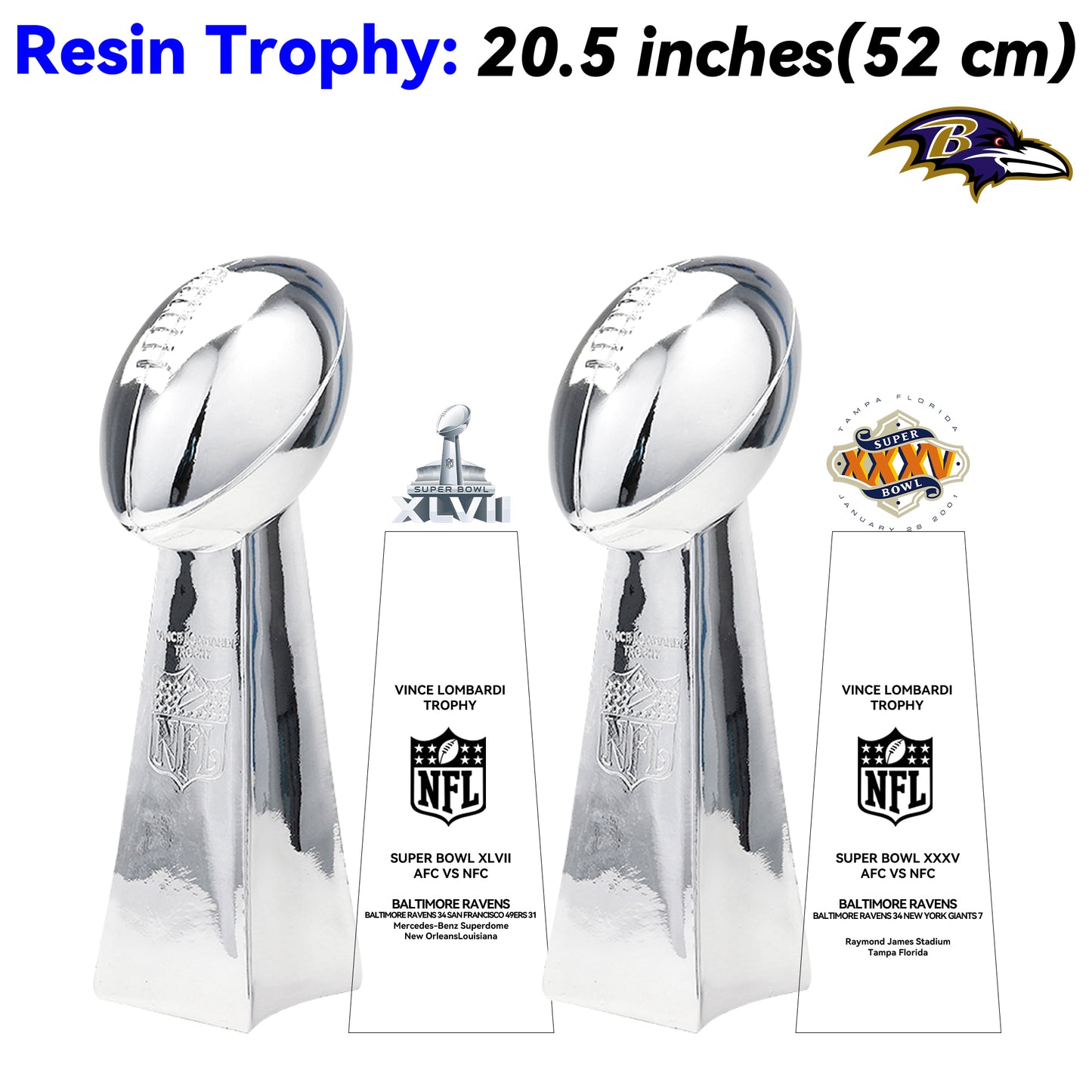 Baltimore Ravens 2 Super Bowl trophies