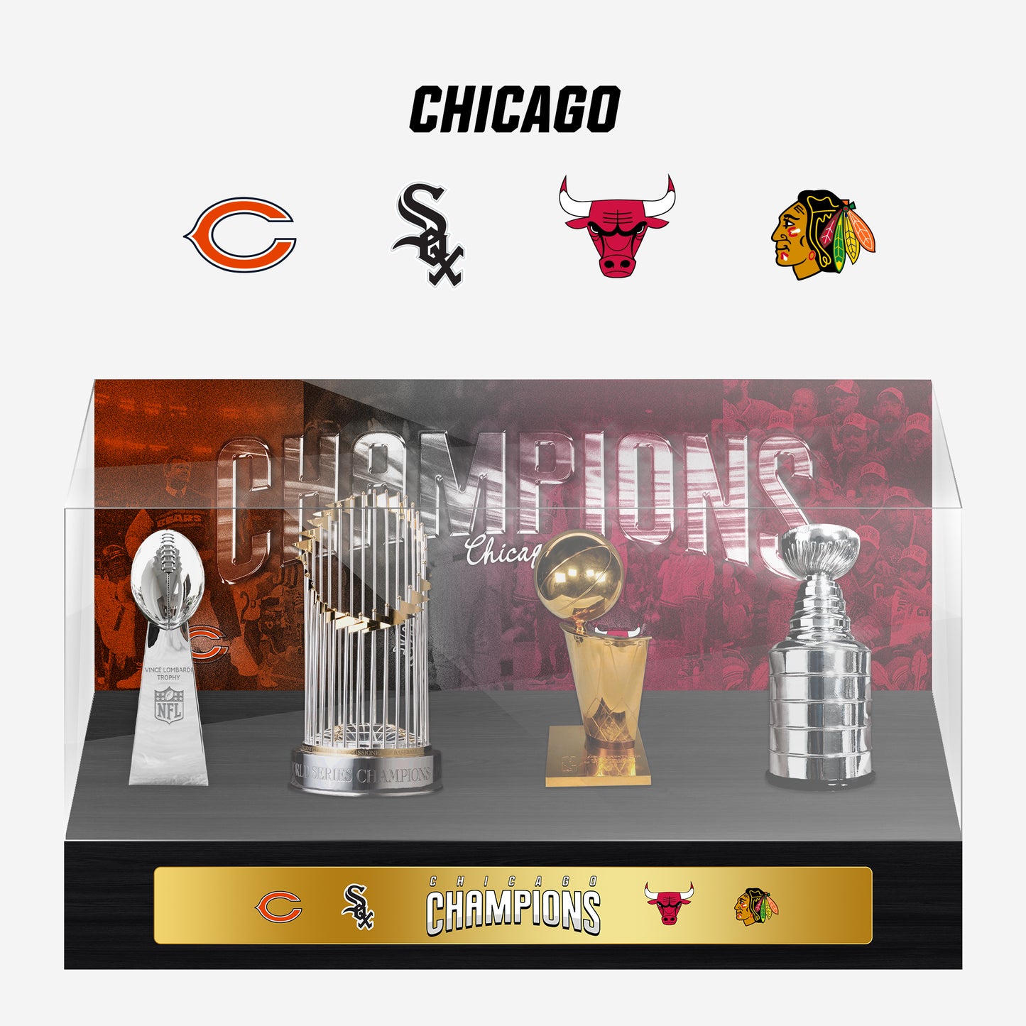 Chicago Championship Trophy and Rings Display Case