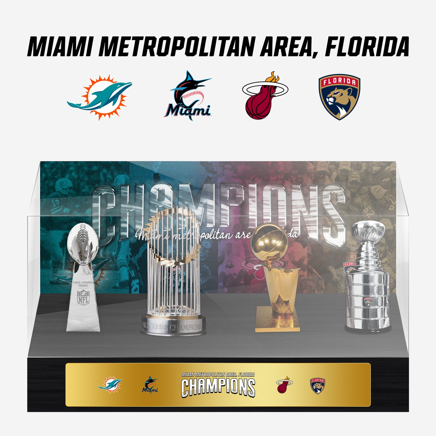 Miami Metropolitan Area Championship Trophy and Rings Display Case
