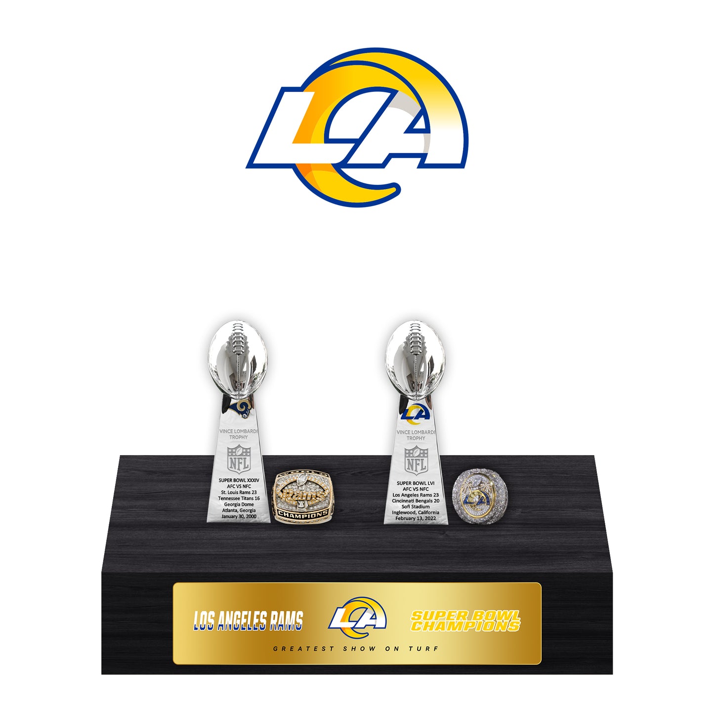 Los Angeles Rams Super Bowl Championship Trophy Ring Display Case