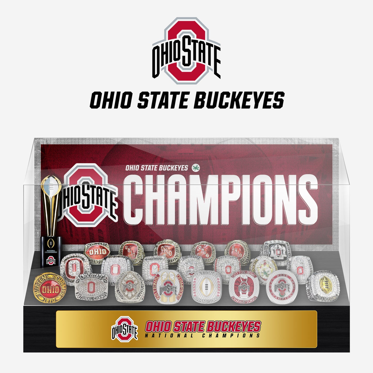 Ohio State Buckeyes College NCAA Football Championship Trophy And Ring Display Case