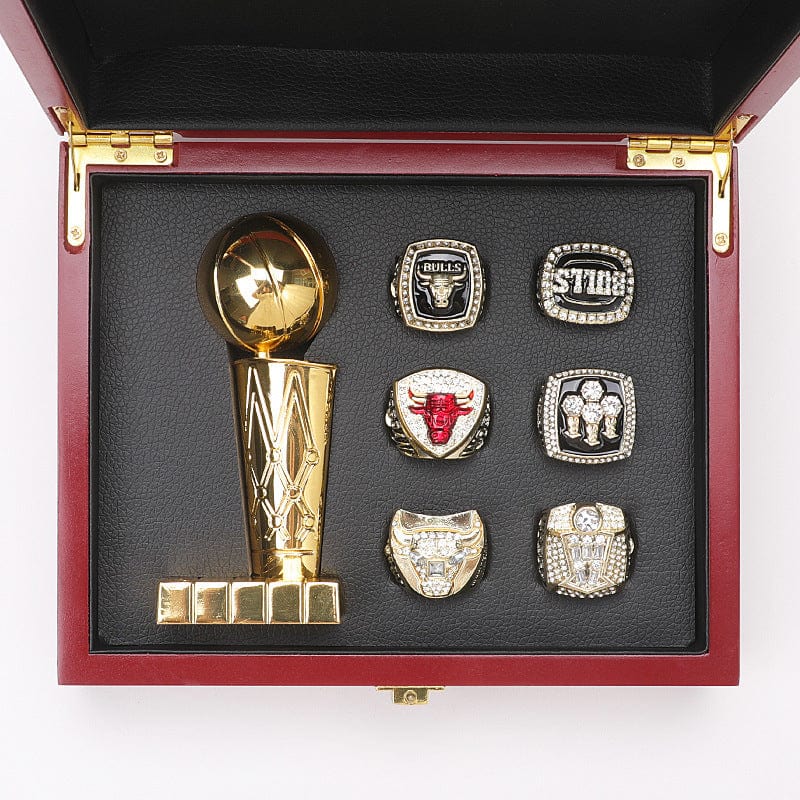 NBA Basketball Chicago Bulls Champio A  Michael Jordan 6 Rings Set with Trophy Box