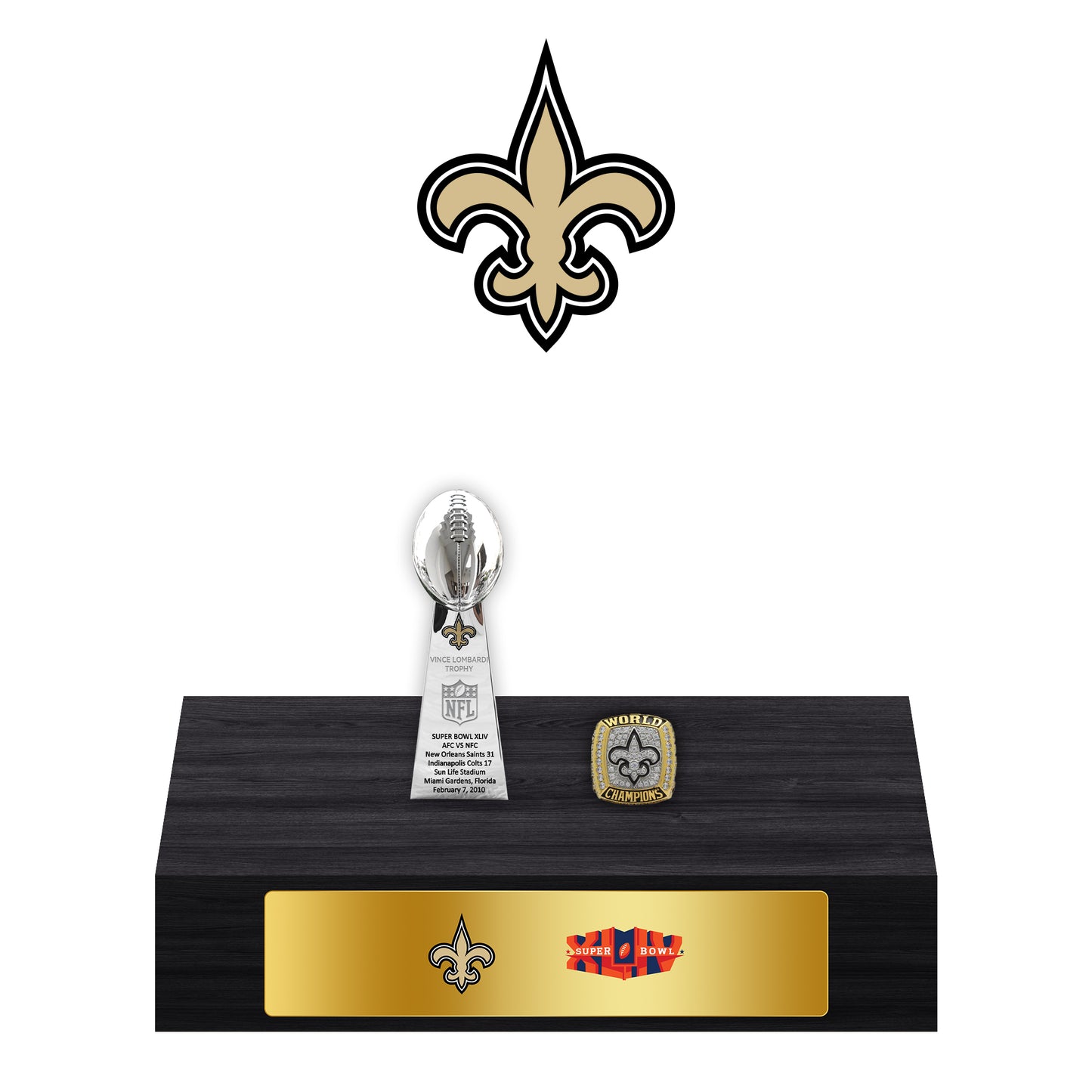 New Orleans Saints Super Bowl Championship Trophy Ring Display Case