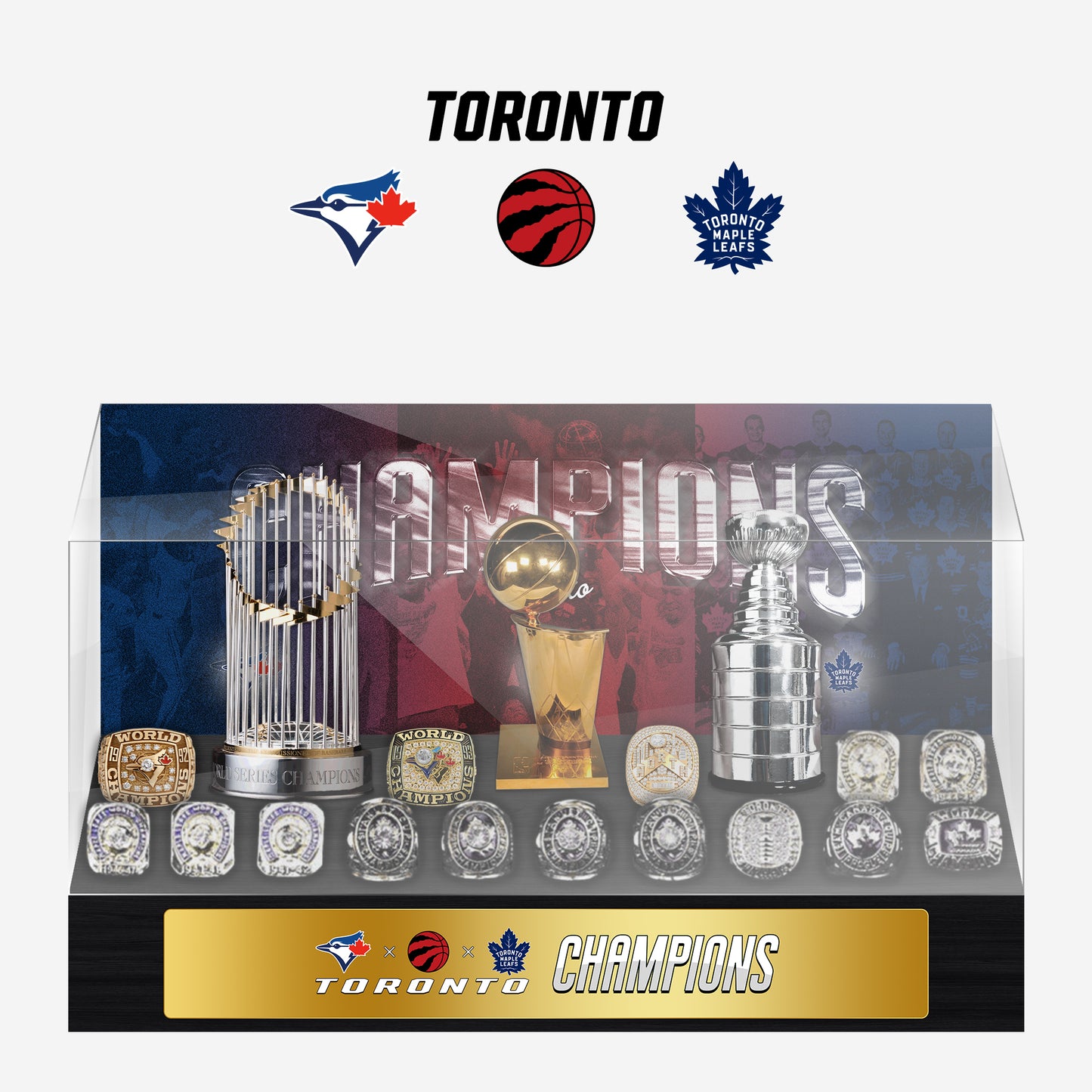 Toronto Championship Trophy and Rings Display Case