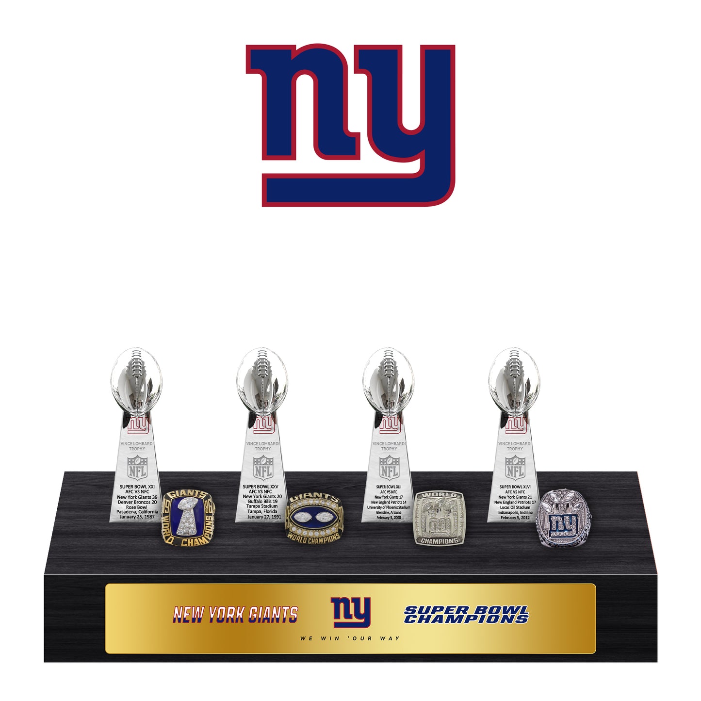 New York Giants Super Bowl Championship Trophy Ring Display Case