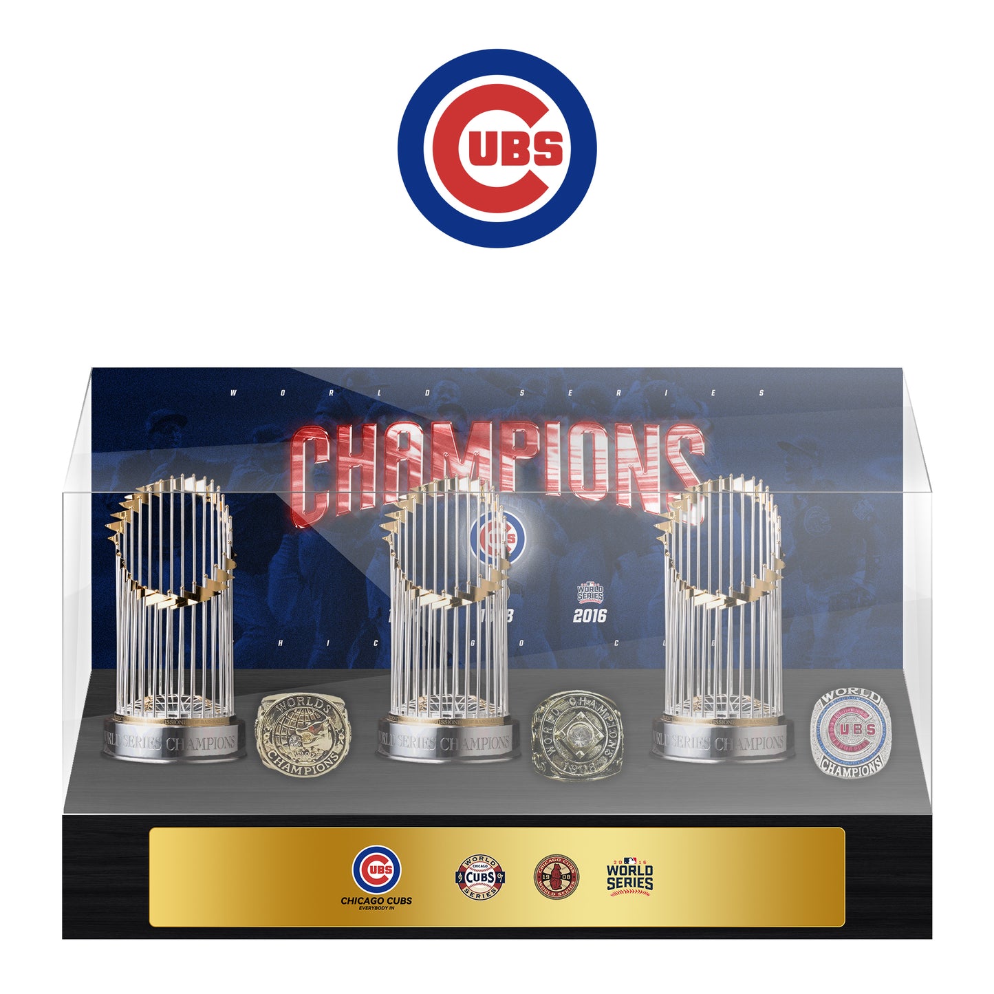 Chicago Cubs MLB World Series Championship Trophy And Ring Display Case