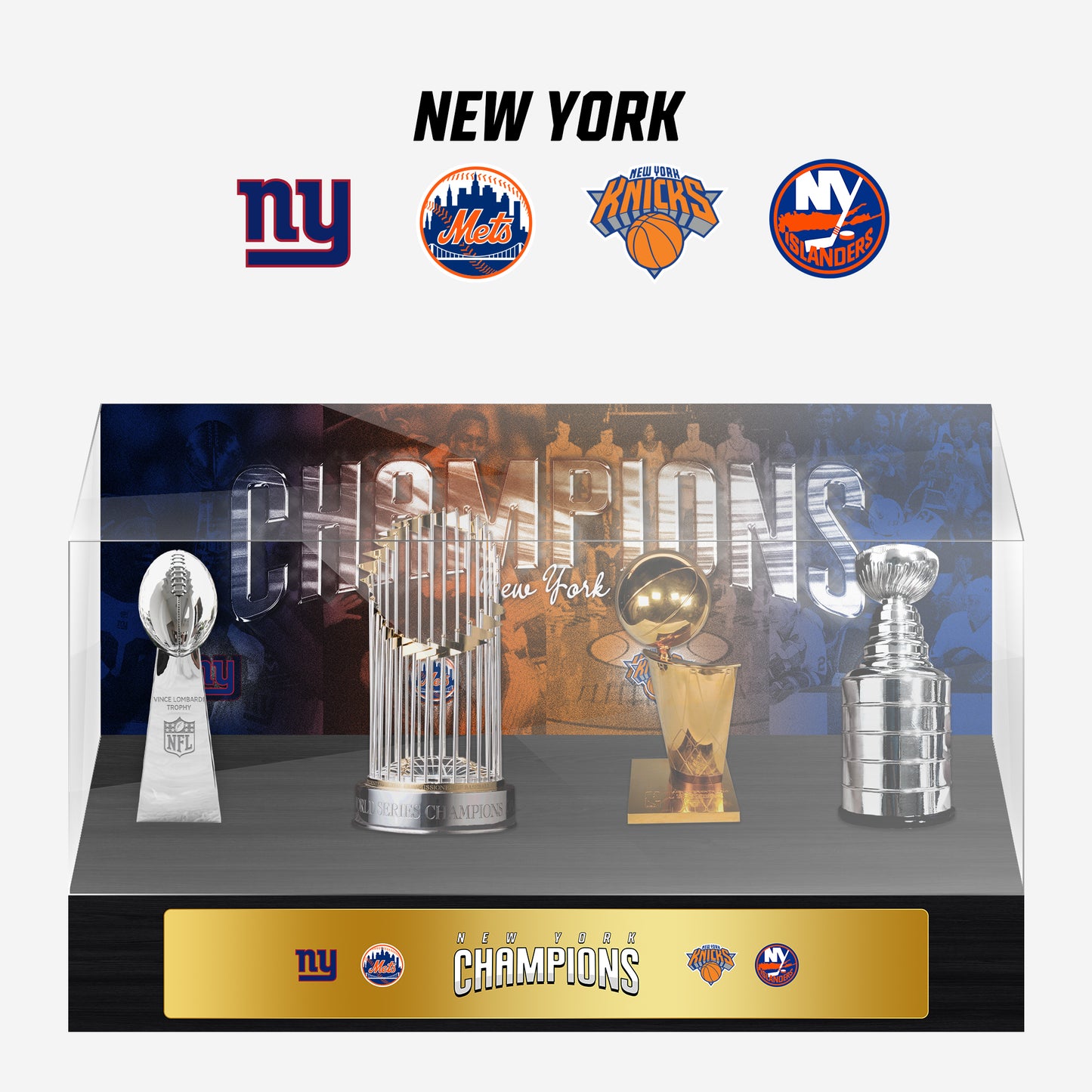 New York Championship Trophy and Rings Display Case