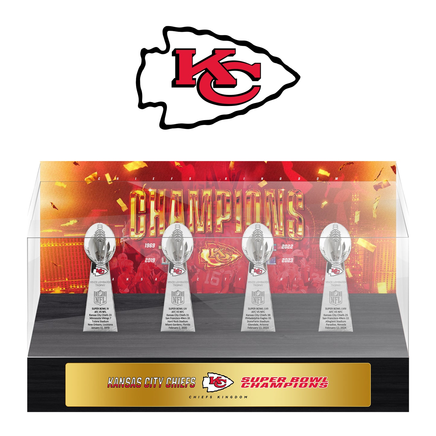 Kansas City Chiefs Super Bowl Championship Trophy Ring Display Case- Official Edition