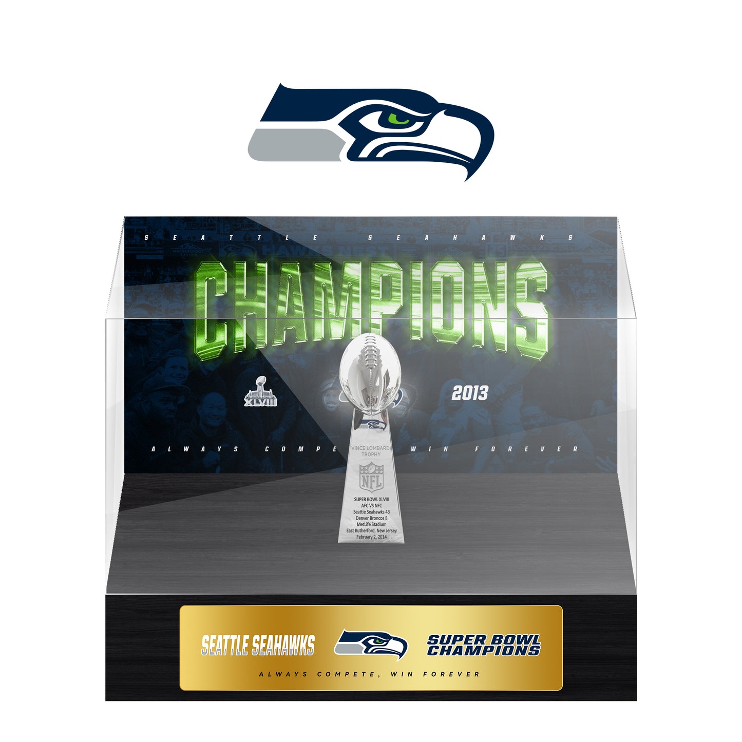 Seattle Seahawks Super Bowl Championship Trophy Ring Display Case