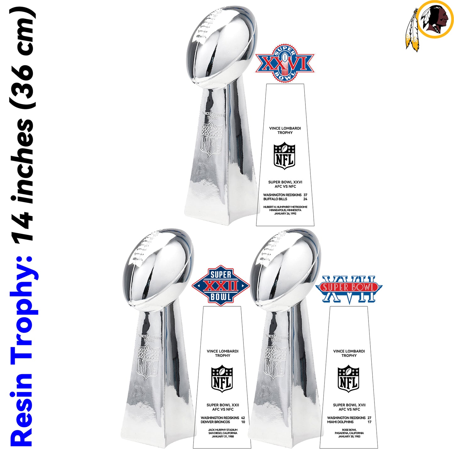 Washington Redskins 3 Super Bowl trophies
