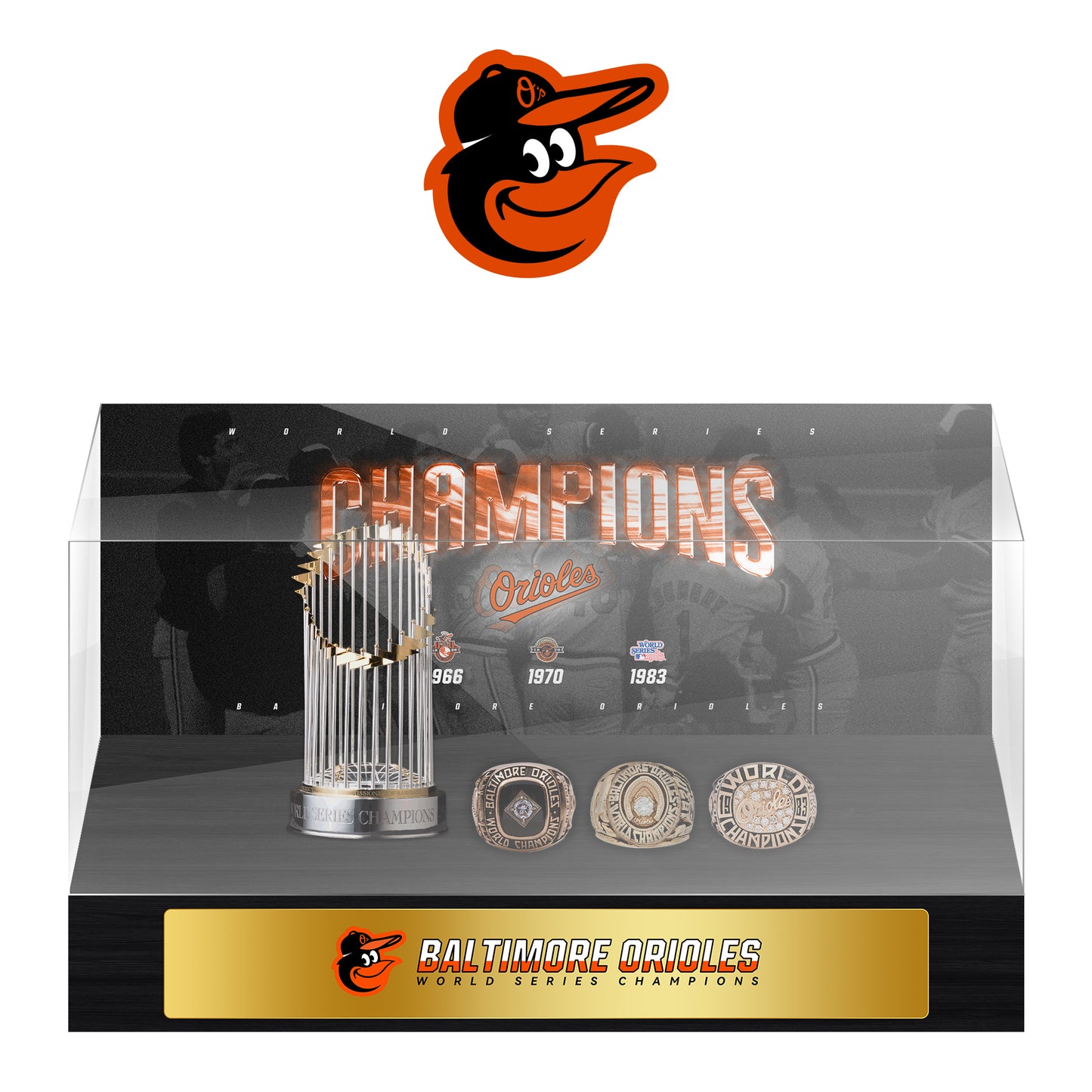 Baltimore Orioles MLB World Series Championship Trophy And Ring Display Case