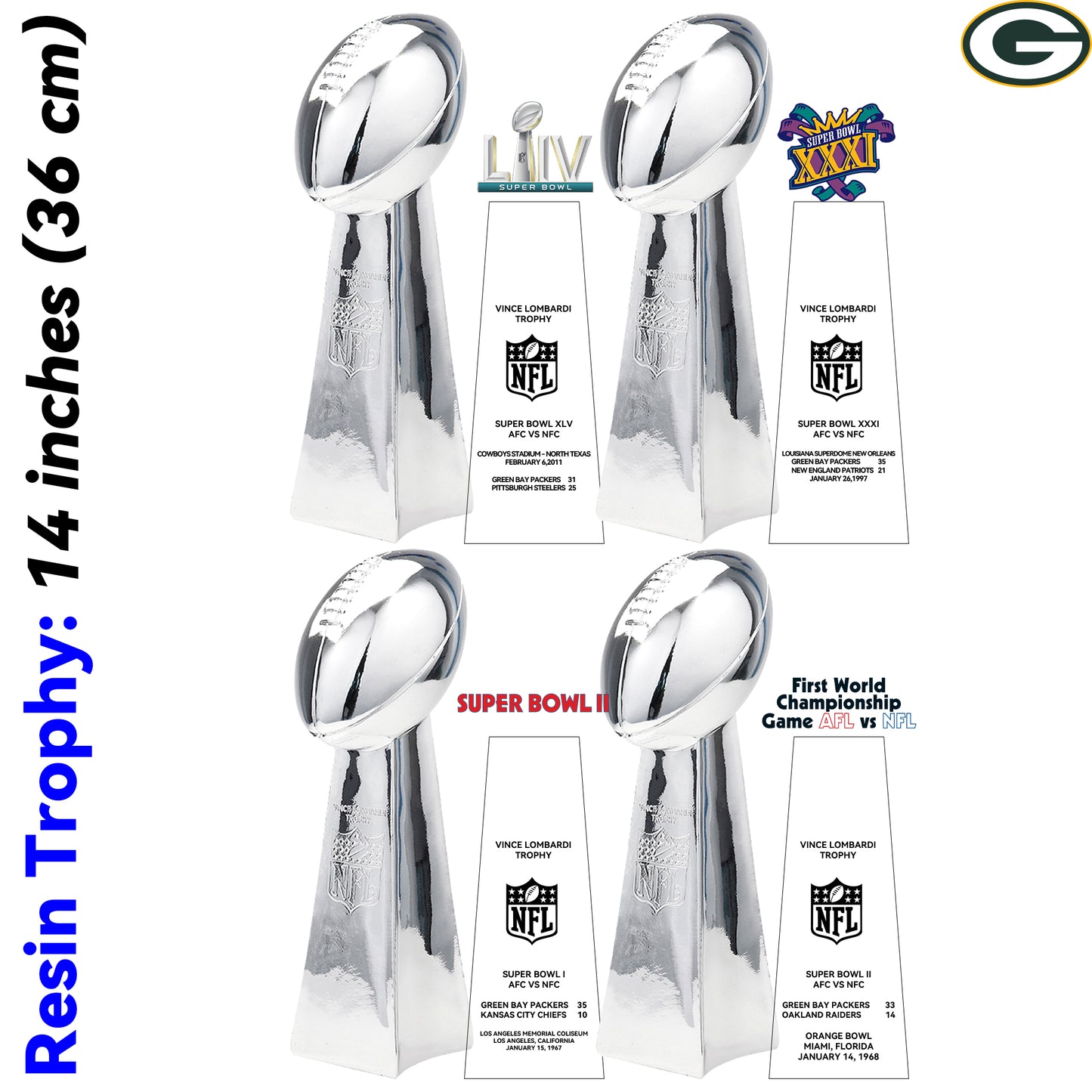 Green Bay Packers 4 Super Bowl trophies
