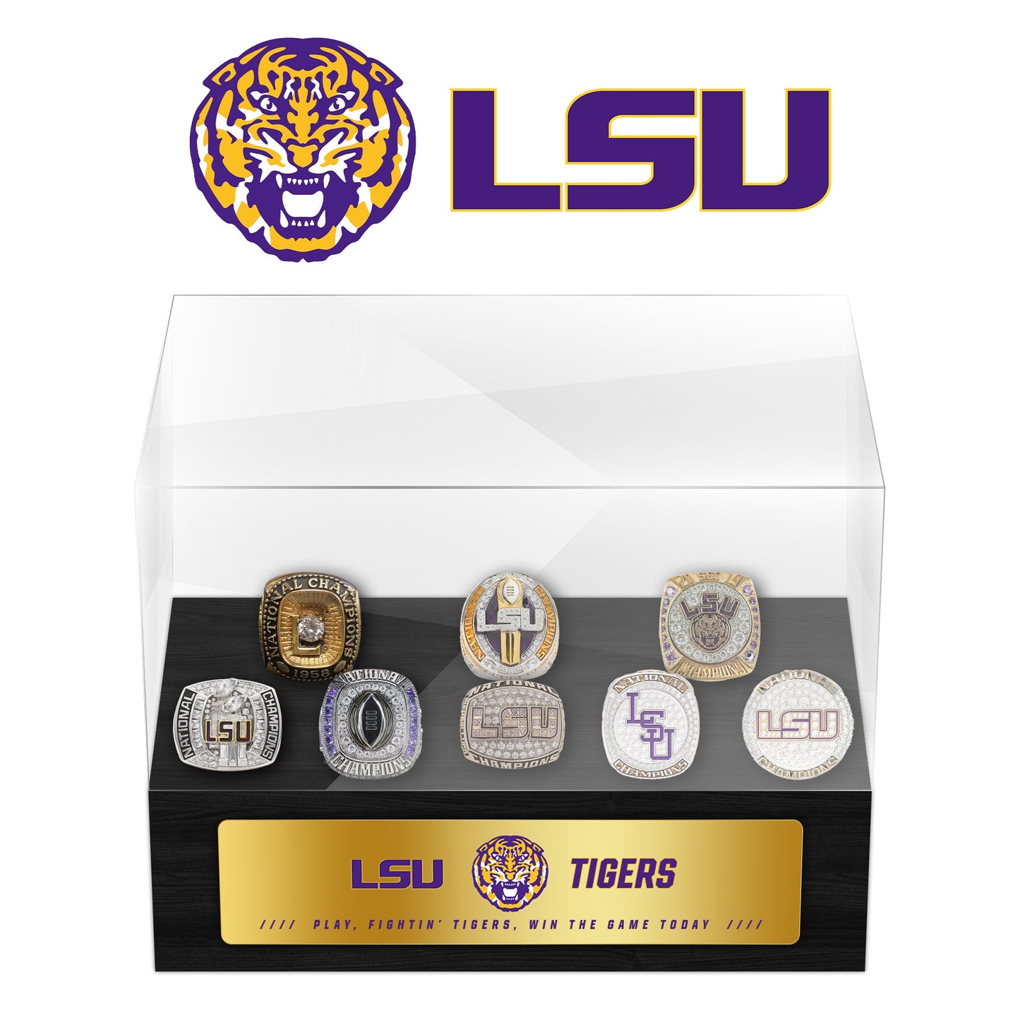 Louisiana State University(LSU) Tigers Championship Trophy And Ring Display Case