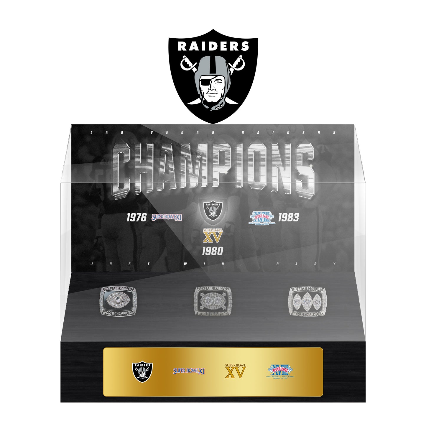 Oakland Raiders Super Bowl Championship Trophy Ring Display Case