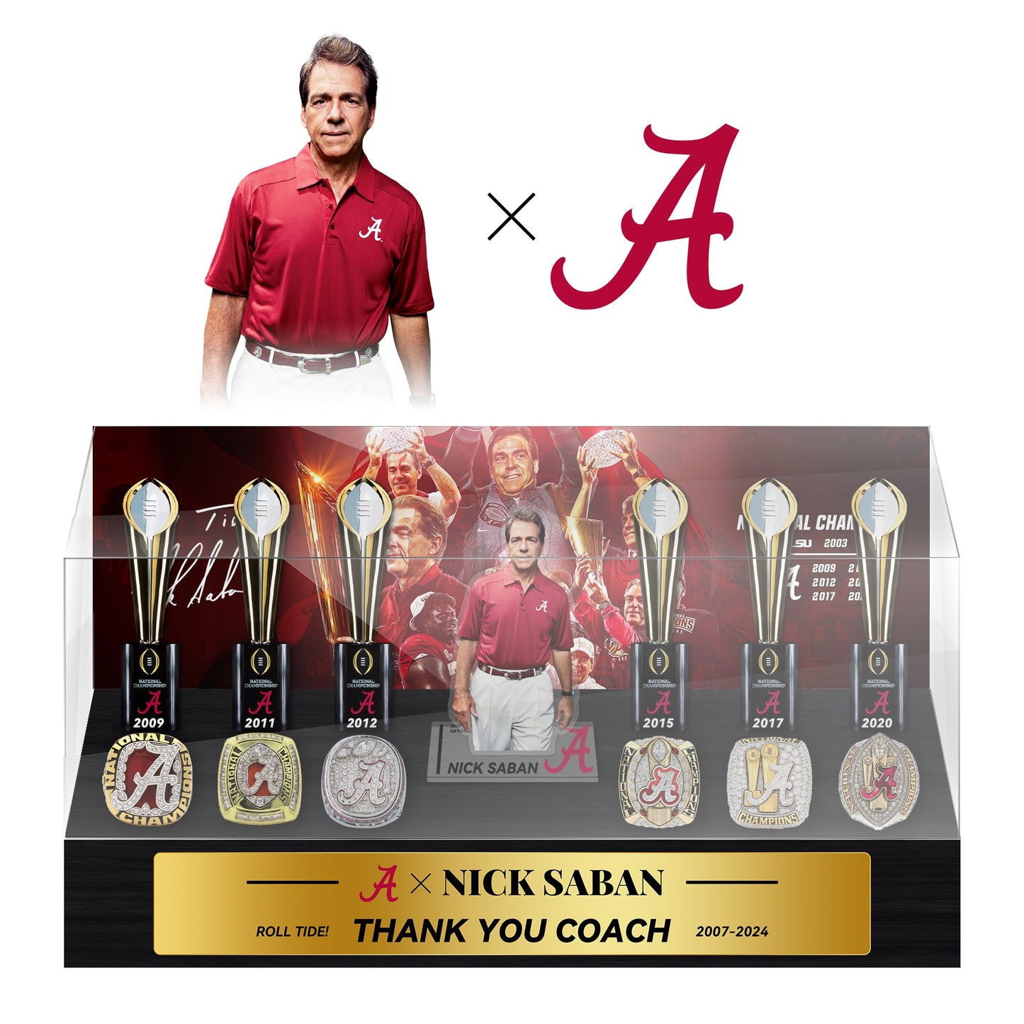 Nick Saban Alabama Crimson Tide Football Championship Trophy Ring Display Case