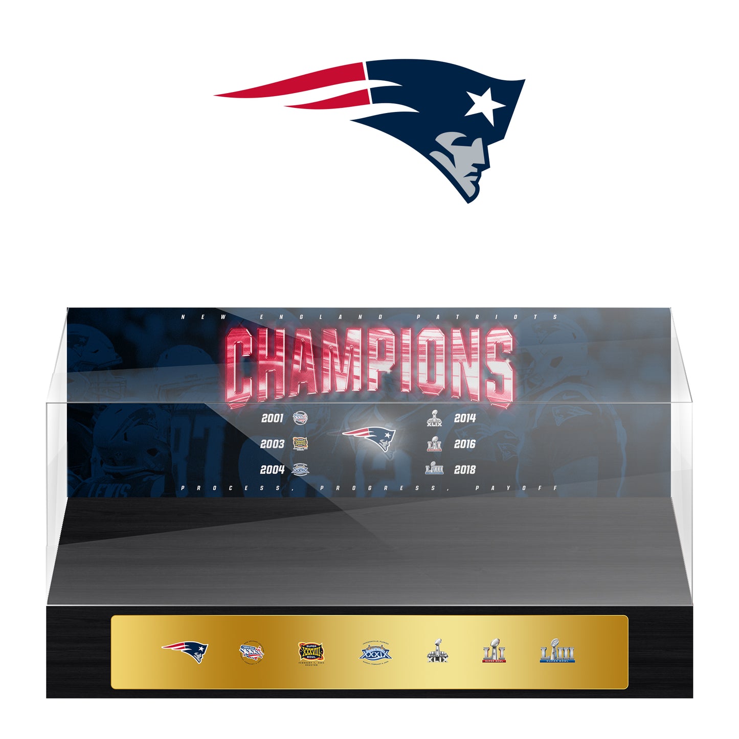 New England Patriots Super Bowl Championship Trophy Ring Display Case