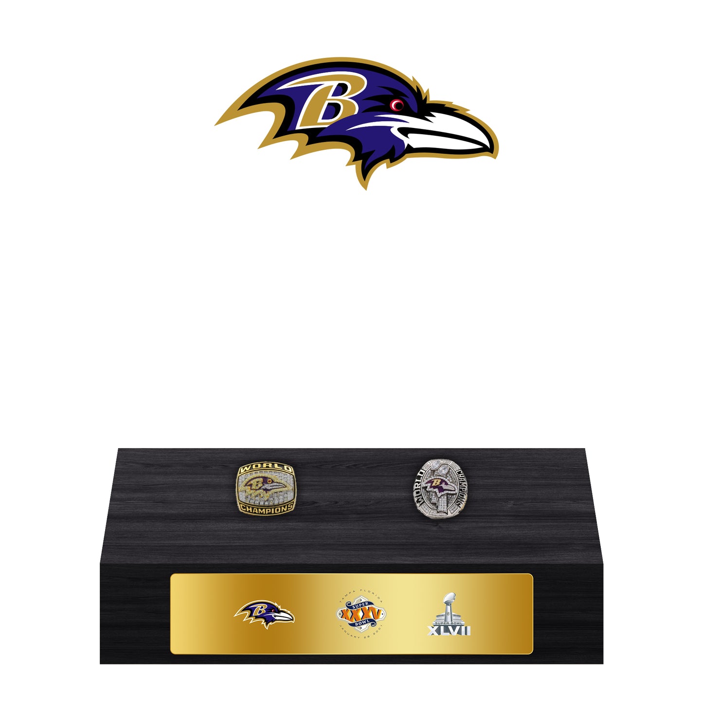 Baltimore Ravens Super Bowl Championship Trophy Ring Display Case