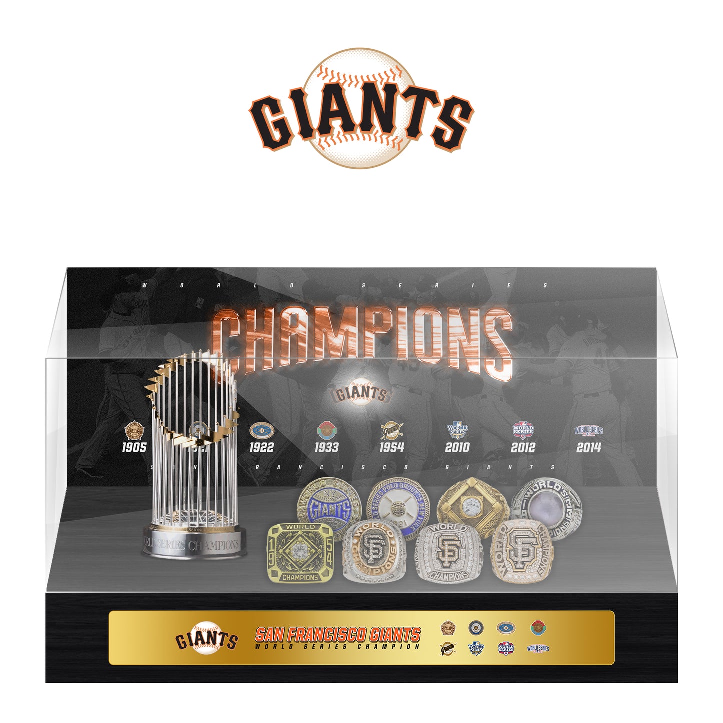 San Francisco Giants MLB World Series Championship Trophy And Ring Display Case